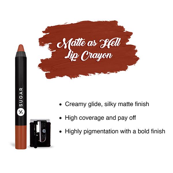 SUGAR Cosmetics Matte As Hell Crayon Lipstick - 16 Claire Underwood (Burnt Orange) 2.8 gm - Lip Crayons