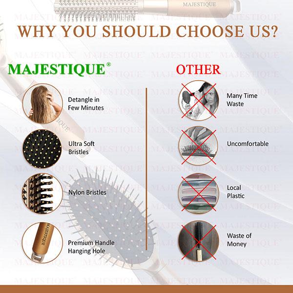 Majestique Paddle Detangling, Oval and Round Hair Brush Set for Blow Drying and Detangler 3's - Hair Brushes