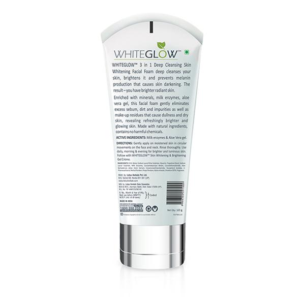 Lotus Herbals Whiteglow 3-in-1 Deep Cleansing Skin Whitening Facial Foam 50 gm - Face Wash & Cleansers
