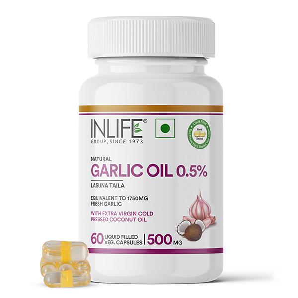 Netmeds | INLIFE Natural Garlic Oil 0.5% 500mg Vegetarian Capsules 60's