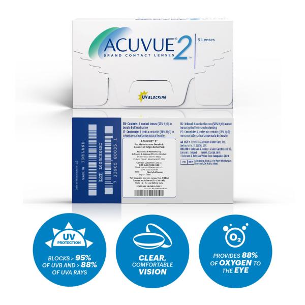Netmeds | Acuvue 2 Two Week Reusable Contact Lenses - (-1.25 Power) Pack of 6's