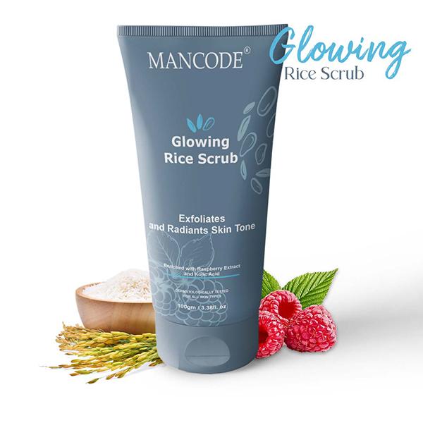 Mancode Glowing Rice Face Scrub For Exfoliates And Radiants Skin Tone 100 gm - Scrubs & Exfoliants