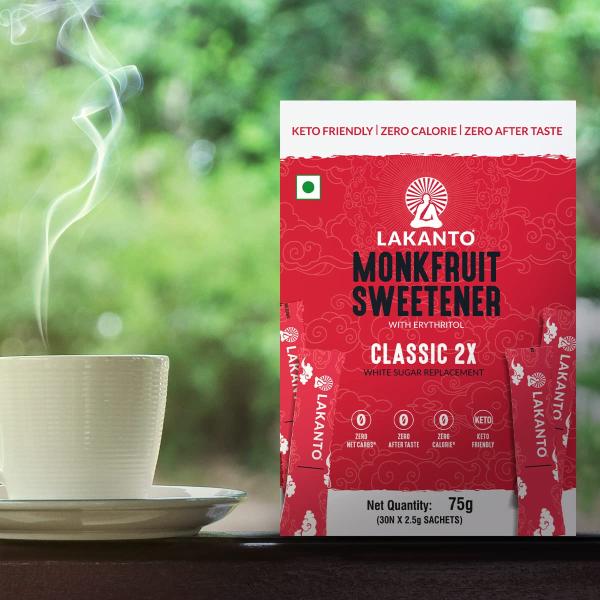 Lakanto Monkfruit Sweetener Sachets - Classic 2X (30's X 2.5 g)(Pack Of 2) 1's - Sugar Substitutes (Fitness)