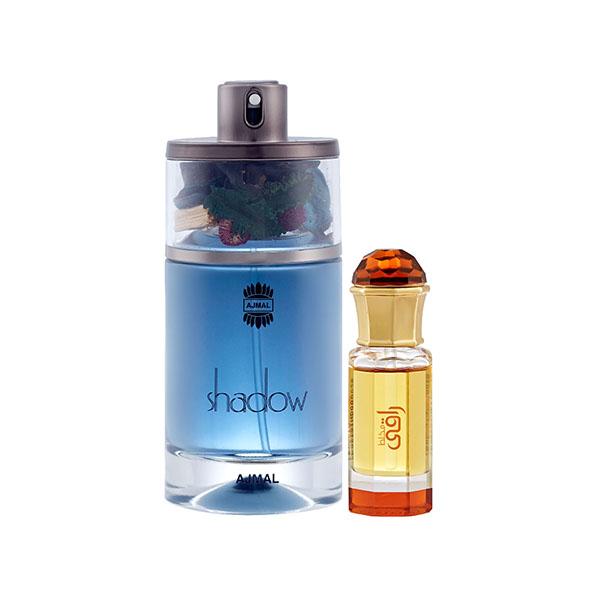 Ajmal Shadow Him EDP Spicy Woody Perfume And Mukhallat Raaqi Concentrated Perfume Oil Floral Fruity 85 ml - Perfumes (Edt/Edp)