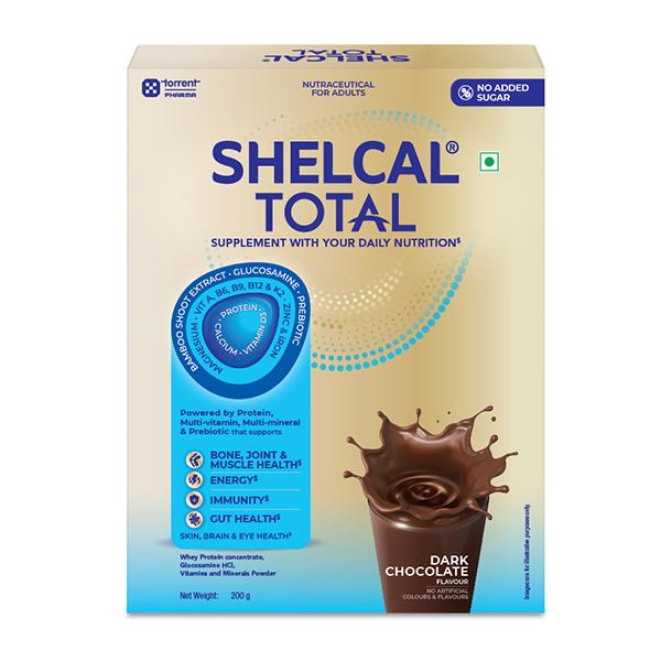 Netmeds | SHELCAL TOTAL NO ADDED SUGAR DARK CHOCOLATE FLAVOUR Powder 200g