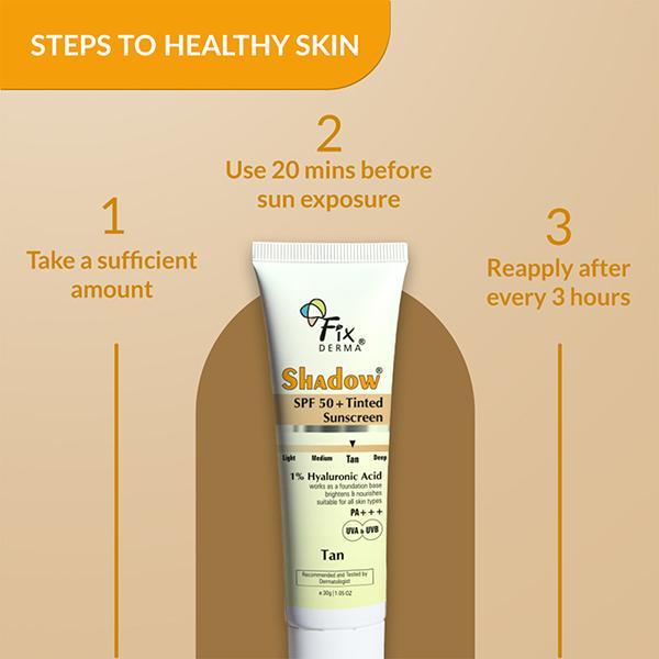 Fixderma Shadow Tinted Sunscreen Tan SPF 50 PA+++ - UVA & UVB Protection, All Skin Types 30 gm - Face Sunscreen