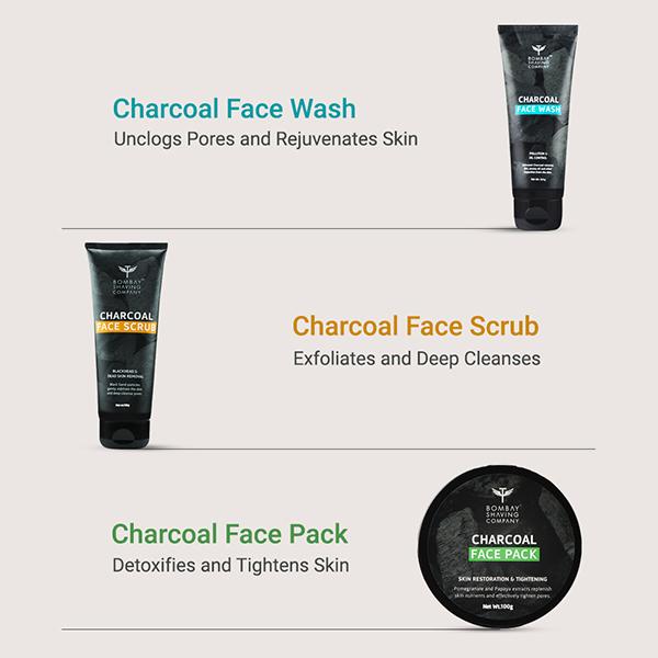 Bombay Shaving Company Deep Cleansing & De-Tan Charcoal Set With Face Scrub 300 gm - Scrubs & Exfoliants