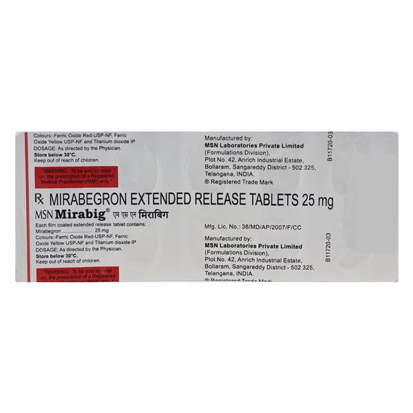 MSN Mirabig 25mg Tablet 10'S - Bladder And Prostate Disorders-Dru