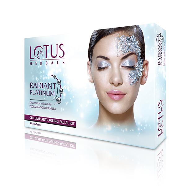 Netmeds | Lotus Herbals Radiant Platinum Cellular Anti-Ageing 4 Facial Kit 1's