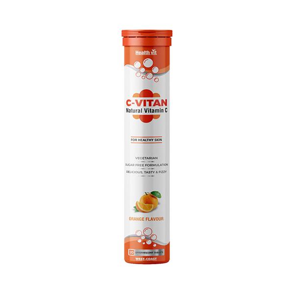 Healthvit C-Vitan Natural Vitamin C - Effervescent Tablets (Orange Flavour) 20's