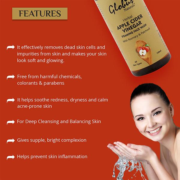 Globus Naturals Apple Cider Vinegar Deep Clean Foaming Facial Cleanser 150 ml - Face Wash & Cleansers