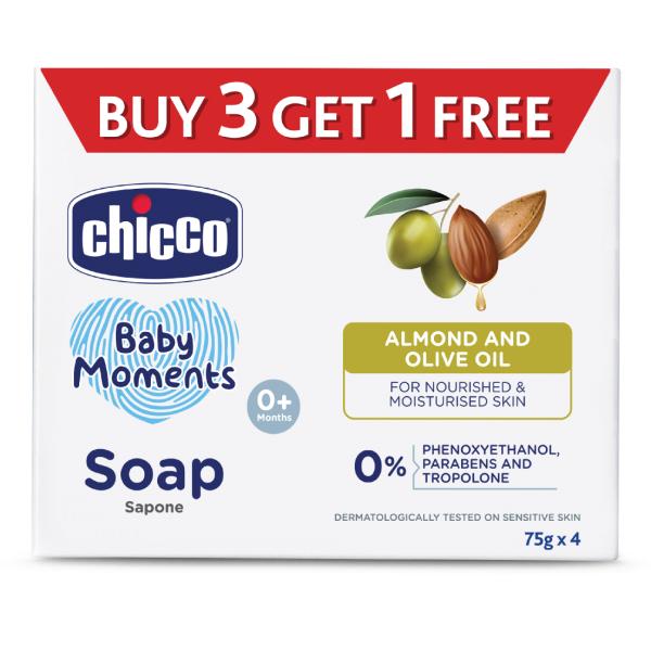 Netmeds | Chicco Baby Moments Soap 75gm each (Buy3 Get1 Free) 4's