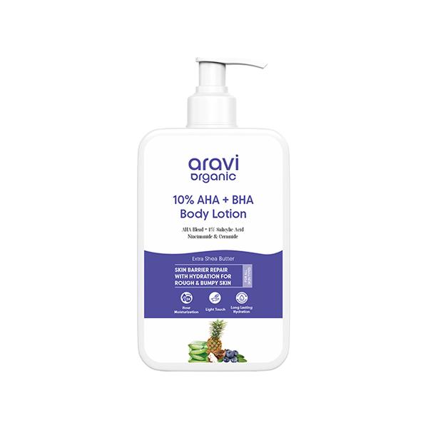 Aravi Organic 10% AHA + 1% BHA Body Lotion - Treats Strawberry Legs & Bumpy Skin With Ceramide 200 ml - Face Moisturizers