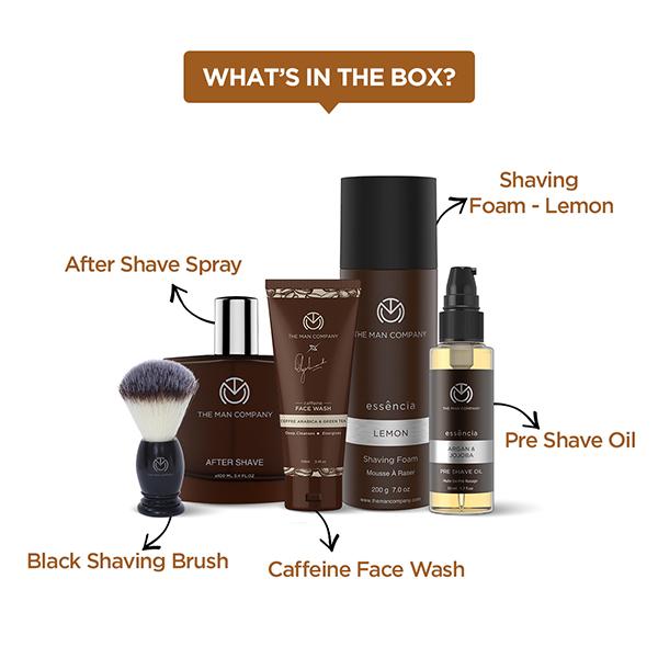 The Man Company Premium Shaving Kit with Pre-Shave Oil, Shaving Foam, Black Brush, After Shave Spray, Coffee Face Wash & Travel Kit Bag 1000 gm - Face Wash & Cleansers