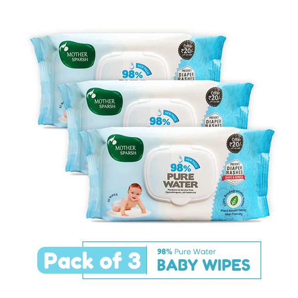 Netmeds | Mother Sparsh 98% Water Based Wipes (Pack of 3 x 80's)