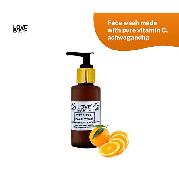 Love Earth Vitamin C Face Wash With Pure Vitamin C, Ashwgandha & Aloe Vera Extracts 100 ml - Shower Gels & Body Wash