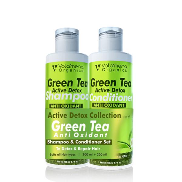 Volamena Active Detox Collection Shampoo (200 ml) + Conditioner (200 ml) - Green Tea (Combo Pack) - Shampoos