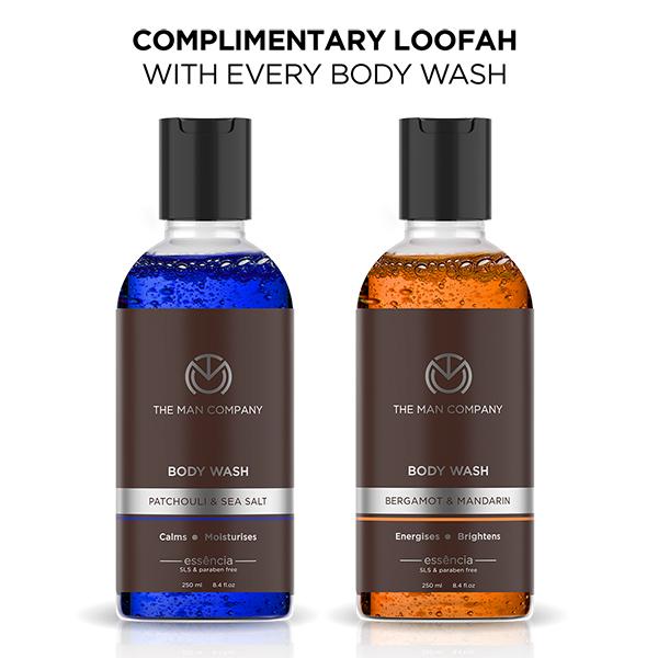 The Man Company Body Wash with Bergamot & Mandarin Aloe Vera & Matcha SLS & Paraben Free 250ml x 2 (With Free 2 Complementary Loofah) 940 gm - Shower Gels & Body Wash