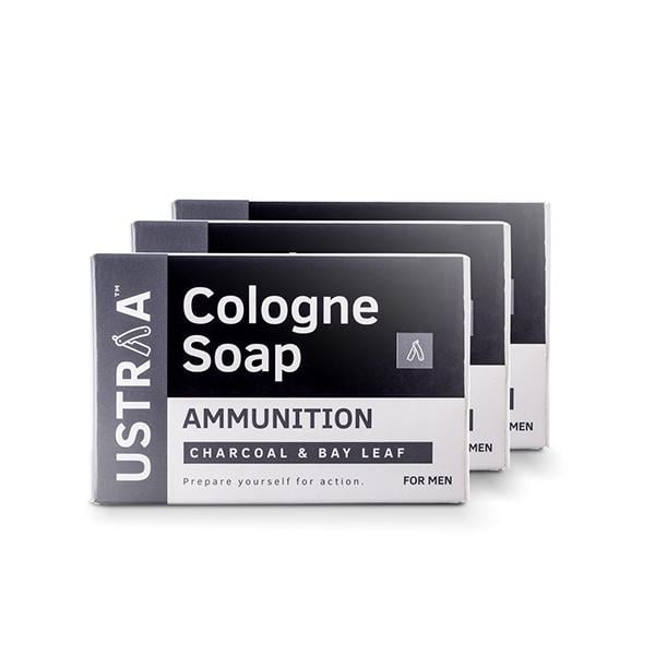Ustraa Cologne Soap for Men - Ammunition - Charcoal & Bay Leaf (Pack of 3 X 125 gm) - Soaps