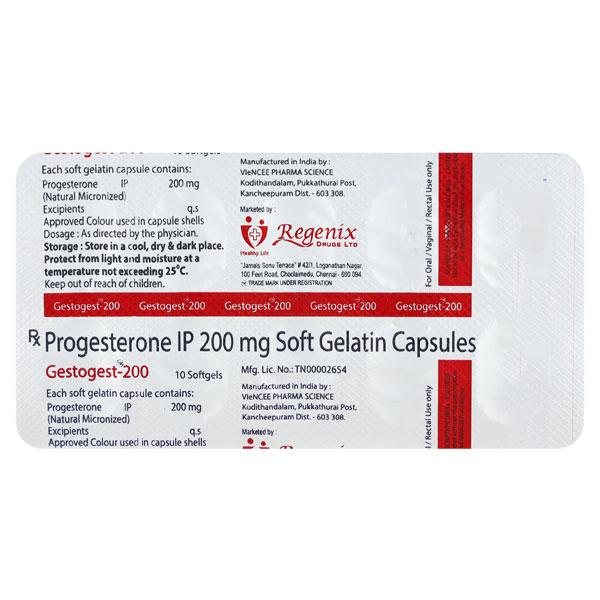 GESTOGEST 200 Soft Gelatin Capsule 10's - Hormonal Therapy-Oes