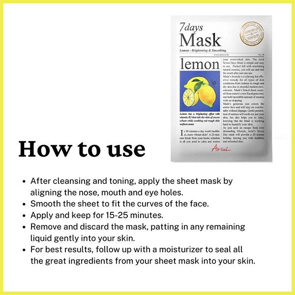Ariul Seven Days Mask Lemon 20 ml - Sheet Masks