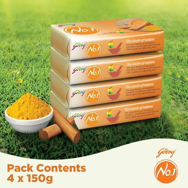 Godrej NO.1 Sandal & Turmeric Soap (Pack of 3 x 150 g + 150 g Free) - Soaps