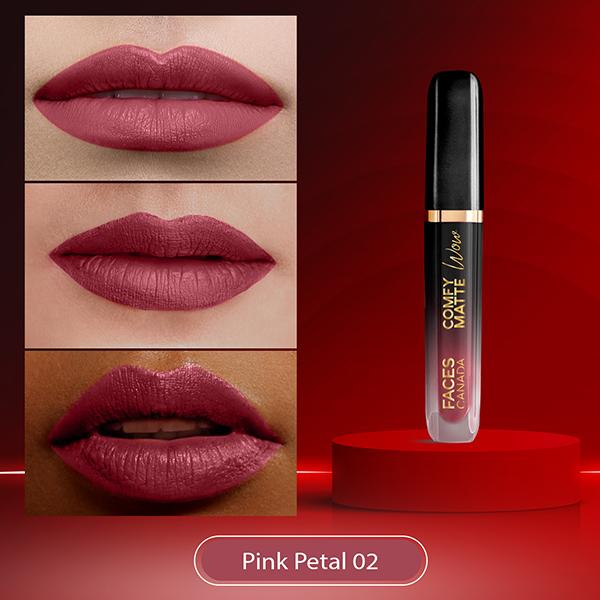 Faces Canada Comfy Matte Wow Liquid Lipstick - Pink Petal 02, One Swipe Application 3.8 ml - Liquid Lipsticks