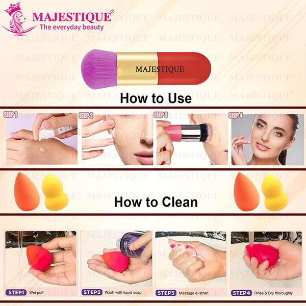 Majestique Chubby Foundation Brush with Two Makeup Sponge - 3Pcs/Multicolor 1's - Face Brush