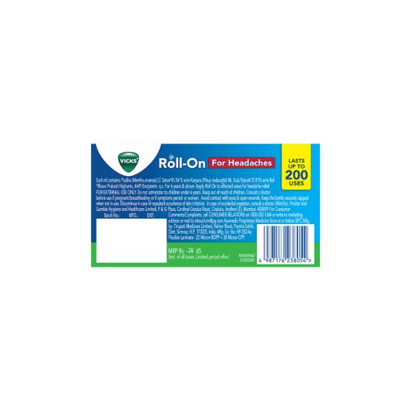 Vicks Roll On For Headaches 8 ml - Roll-On/Patch