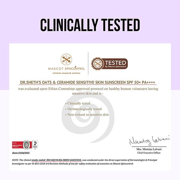 Dr. Sheth's Oat & Ceramide Sensitive Skin Sunscreen SPF 50+ PA++++ Oil-Free Sunscreen 50 gm - Body Sunscreen