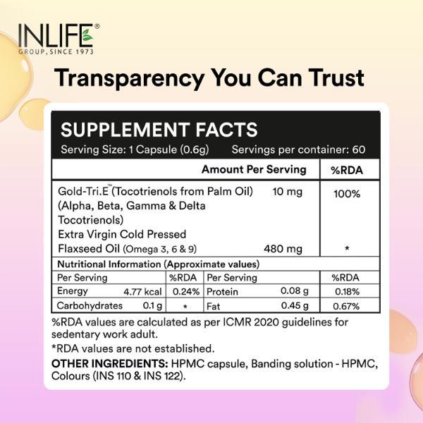 INLIFE Gold-Tri.E Tocotrienol + Flaxseed Oil Vegetarian Capsules 60's - Vital Health