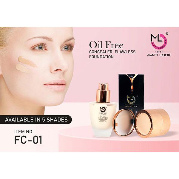 Matt Look Oil Free Concealer Flowless & Foundation -01 Fair (35ml+8gm) - Foundation