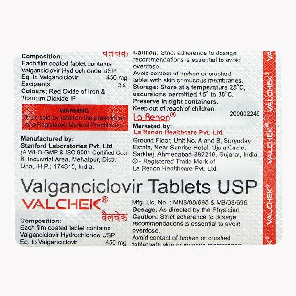 Valchek 450mg Tablet 2'S - Viral infections-Ant
