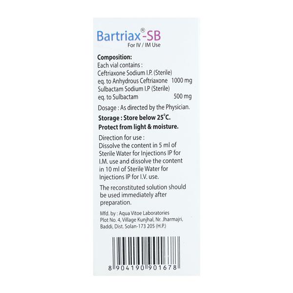 BARTRIAX SB 1000 Injection 1's - Bacterial Infections-Cep