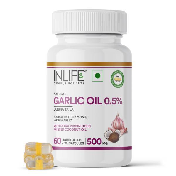 Netmeds | INLIFE Natural Garlic Oil 0.5% 500mg Vegetarian Capsules 60's