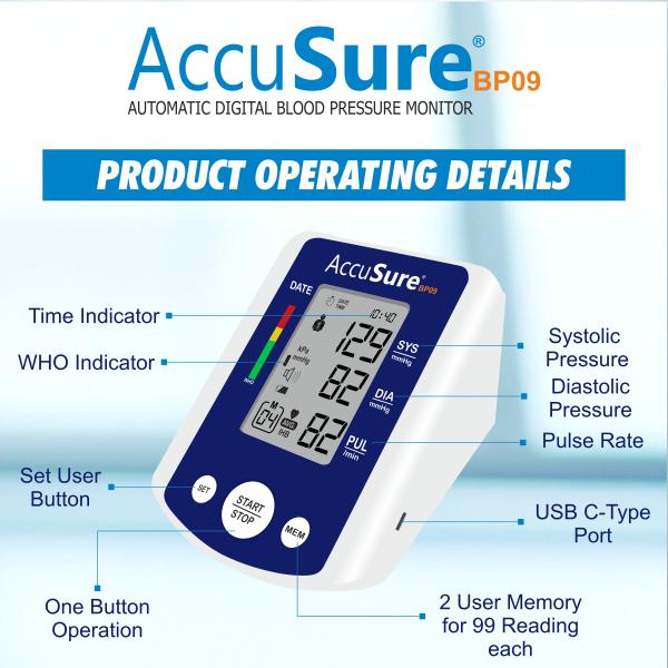 AccuSure Automatic Digital Blood Pressure Monitor - Grey (BP09) 1's - Blood Pressure Monitors