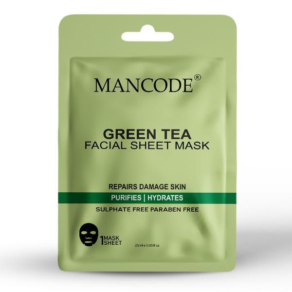 Netmeds | Mancode Green Tea Facial Sheet Mask For All Skin Types 25 gm