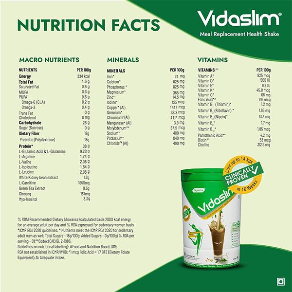 Vidaslim High Protein Meal Replacement for Weight Management Powder Jar - Caffe Latte Flavour 400 g - Weight Loss