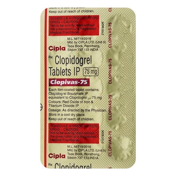 Clopivas 75mg Tablet 15'S - Blood Clot-Ant