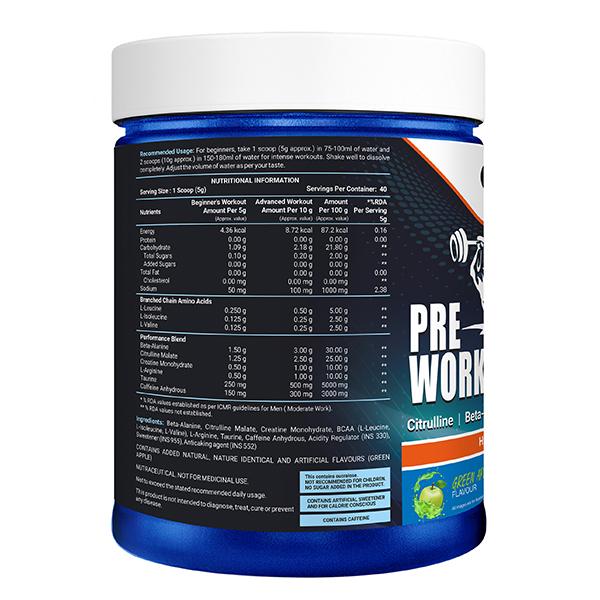 Onelife Pre Workout Powder - Green Apple Flavour 200 gm - Workout Essentials