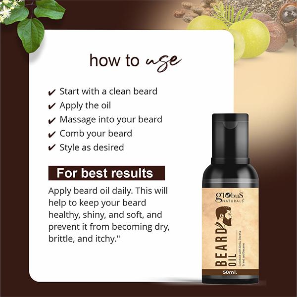 Globus Naturals Beard Oil, Enriched with Amla Reetha Erand & Sesame Oil, Natural 50ml each 2's - Face Oils