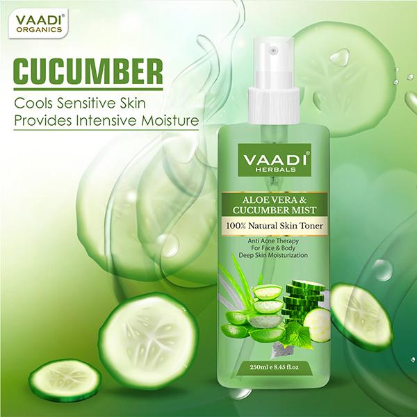 Vaadi Herbals Aloe Vera & Cucumber Mist - 100% Natural Skin Toner 250 ml - Toners