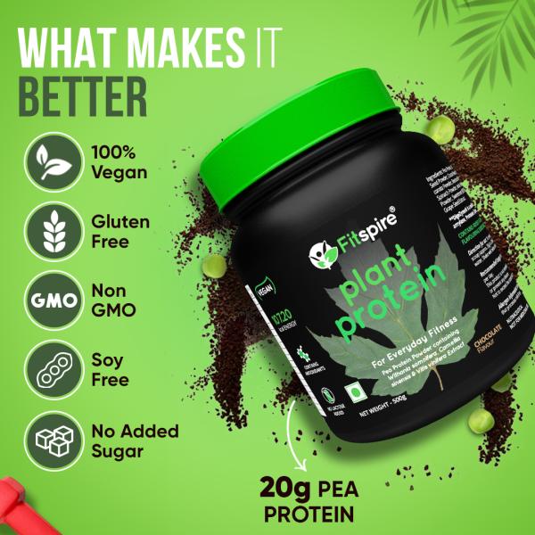 Fitspire 100 Percent Plant Protein Made With Pea Protein Chocolate 500 gm - Protein Drink