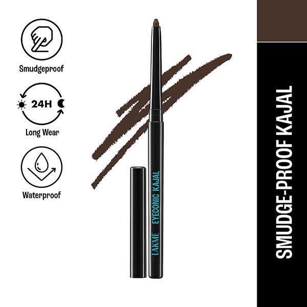 Lakme Eyeconic Kajal, Matte Kajal Pencil that lasts 24 Hrs, Classic Brown, 0.35gm - Kajal & Kohls