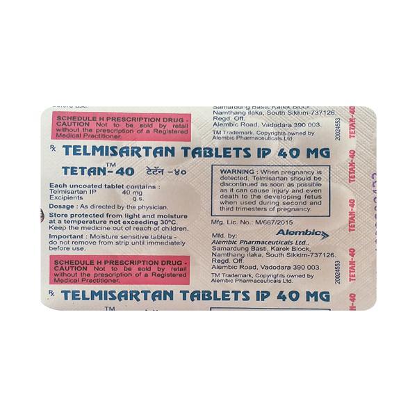 Tetan 40mg Tablet 15'S - Hypertension-Ang