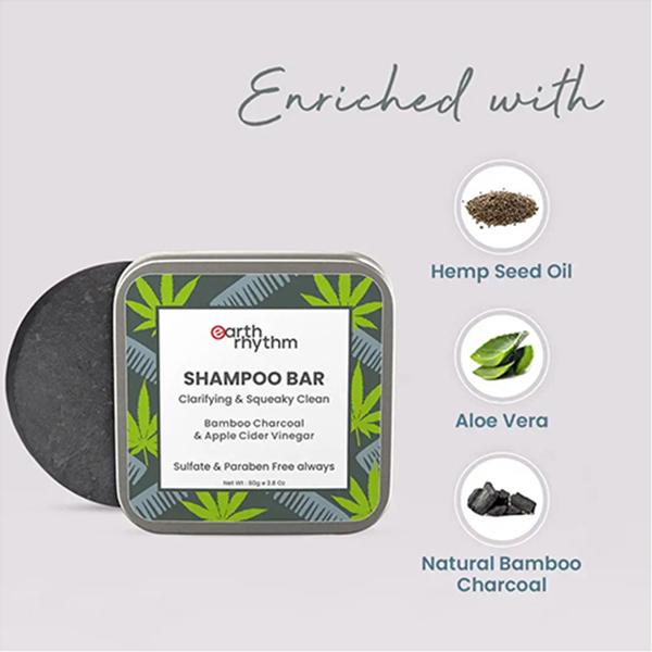 Earth Rhythm Hemp & Charcoal Shampoo Bar Cardboard Box 80 gm - Shampoos