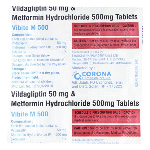VIBITE M 500mg Tablet 15's - Diabetes-Ant