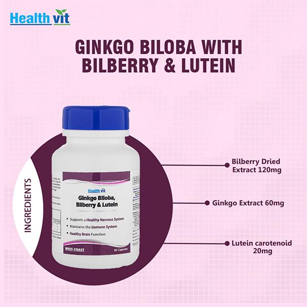 Healthvit Ginkgo Biloba 60mg, Bilberry 120mg, Lutein 20mg- Capsules 60's - General Health
