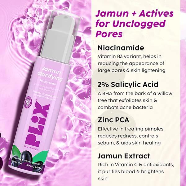 Plix The Plant Fix Jamun Clarifying Fruity Toner Alcohol Free with Niacinamide and Jamun Extract Men and Women 150 ml - Toners