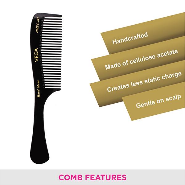 Vega Handcrafted Black Comb (HMBC - 205) 1's - Hair Combs